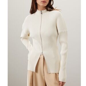 ALC Noa Ribbed Cardigan Top Ivory White Two-Way Zip Front‎ Long Sleeve Sz S